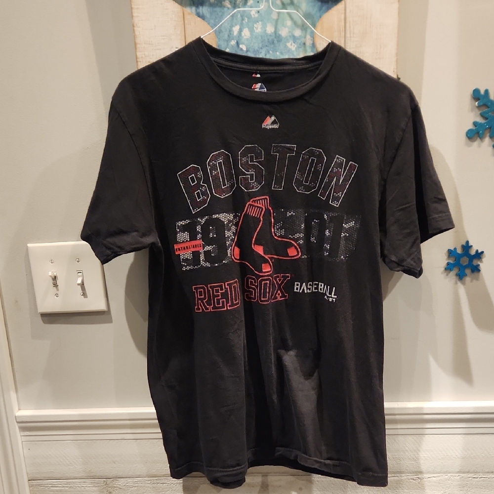 Majestic Boston Redsox Baseball Men's Sz L Short Sleeve Tee 100% Cotton